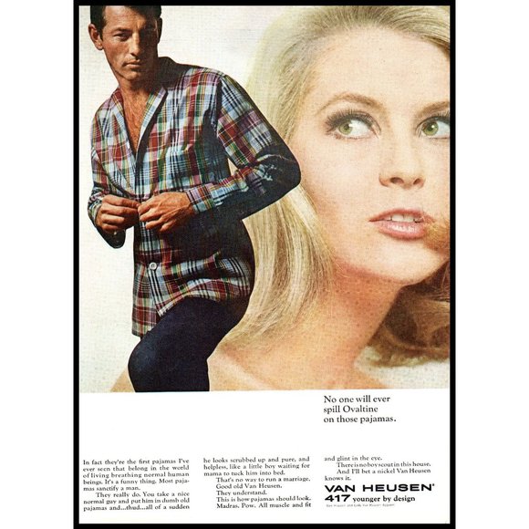 1965 Van Heusen Mens Pajamas Vintage Print Ad Blonde Sexy Eyes Wall Art Photo - Picture 1 of 1
